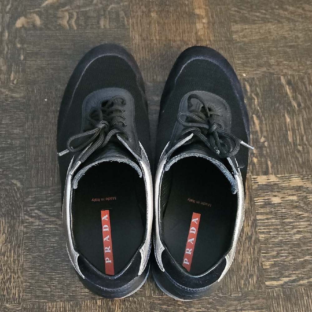 Prada Men's Black and Silver Sneakers